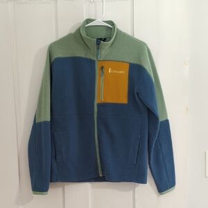 Cotopaxi Fleece Jacket in Blue and Green with Gold Accent